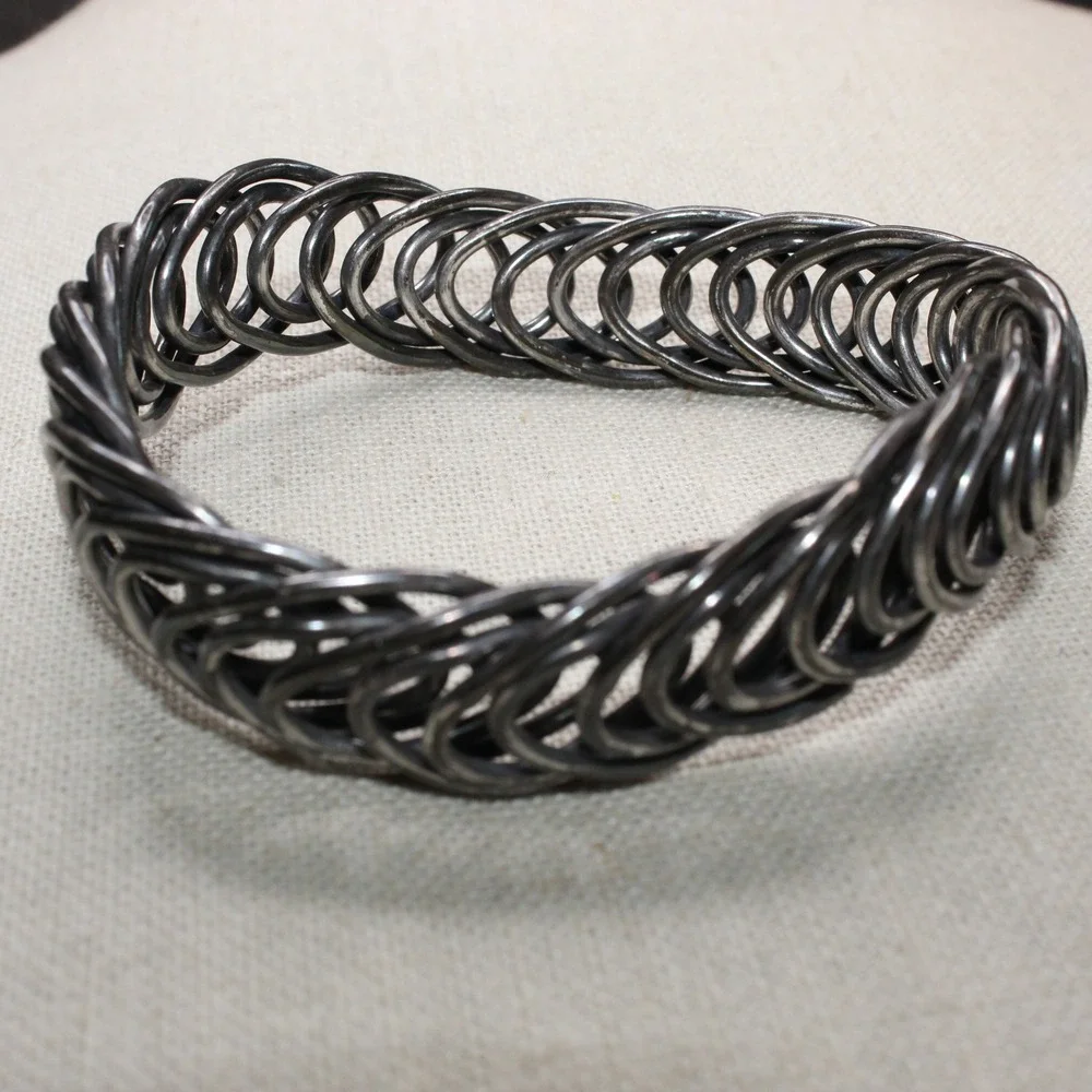 Chainmail Bangle Woven Ring Industrial Cosplay Bracelet 2.75in Gunmetal Grey